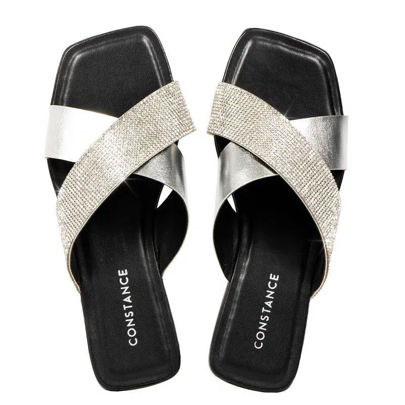 CHINELO CONSTANCE TIRAS CRUZADAS STRASS PRETO Lojas Trend