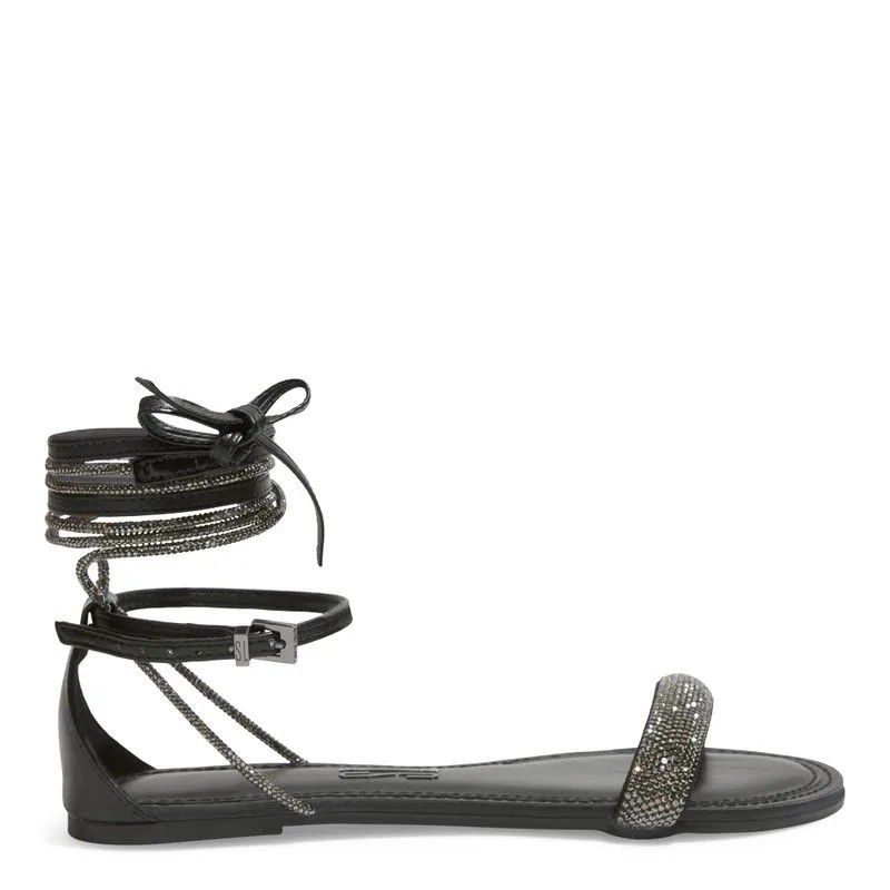 SANDALIA RASTEIRA SANTA LOLLA NAPA SOFT PRETA AMARRAÇÃO BRILHO