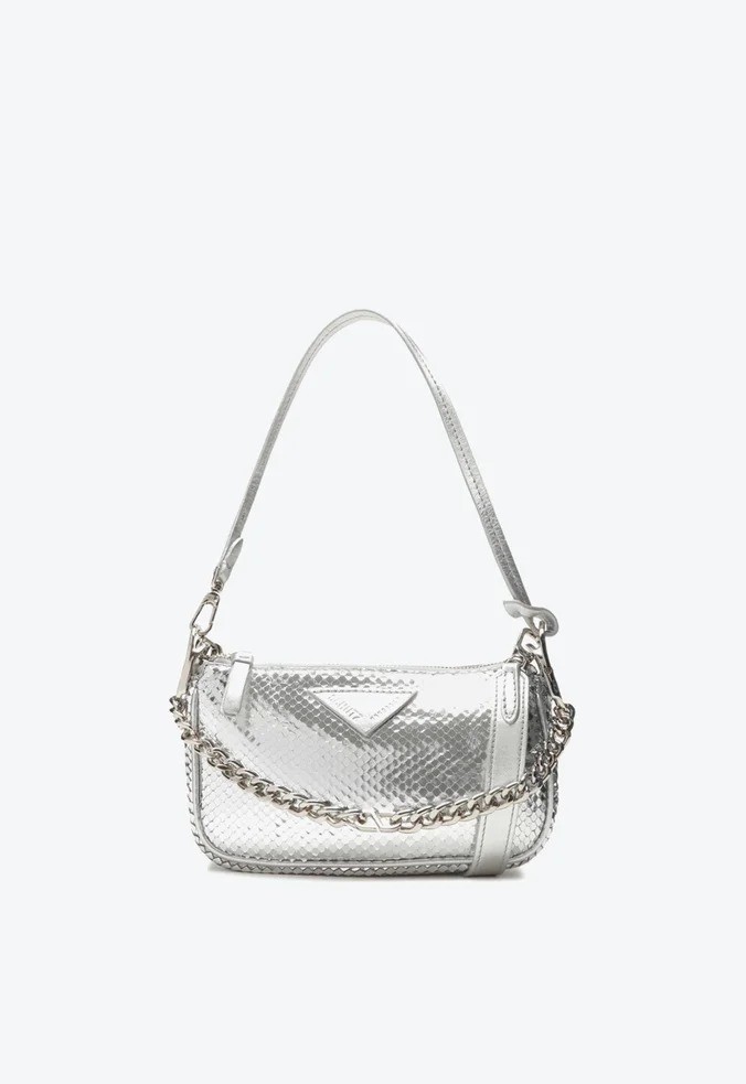 BOLSA SCHUTZ NINI BRIGHT SNAKE GLOVE - PRATA - Lojas Trend