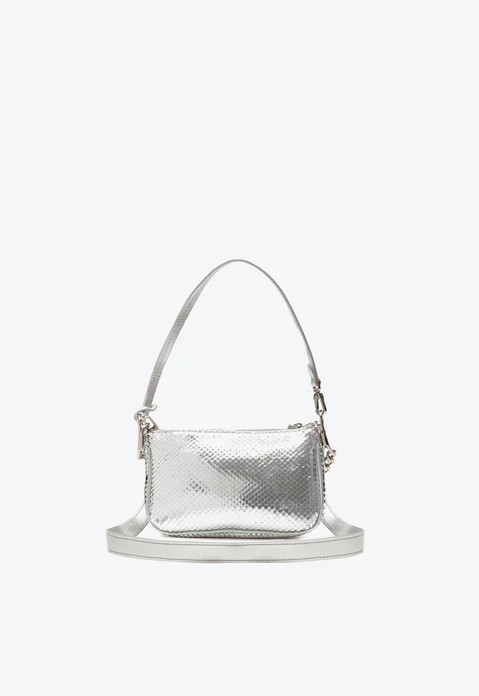 BOLSA SCHUTZ NINI BRIGHT SNAKE GLOVE - PRATA - Lojas Trend