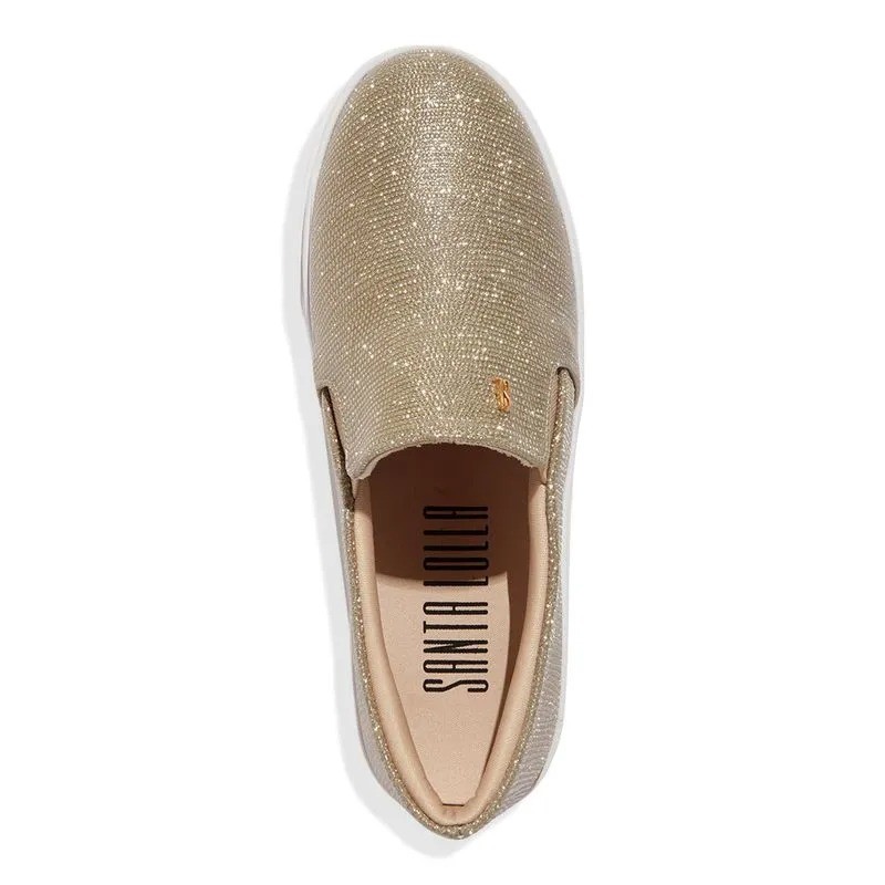 SLIP ON SANTA LOLLA SHINY LIZARD BRILHO DOURADO DOURADO Lojas Trend