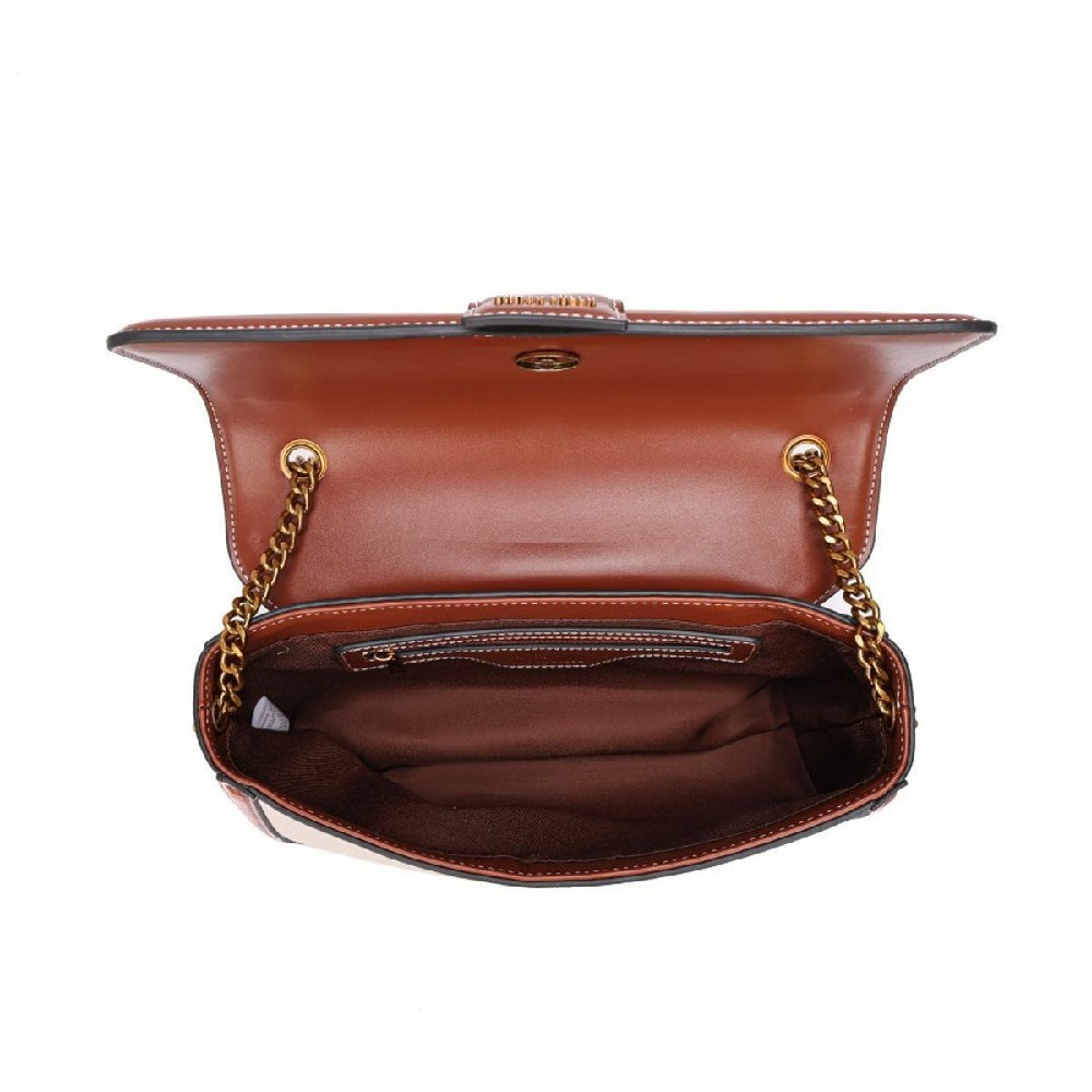 BOLSA SANTA LOLLA FLOATER OFF WHITE E MARROM ALÇA OMBRO CORRENTE