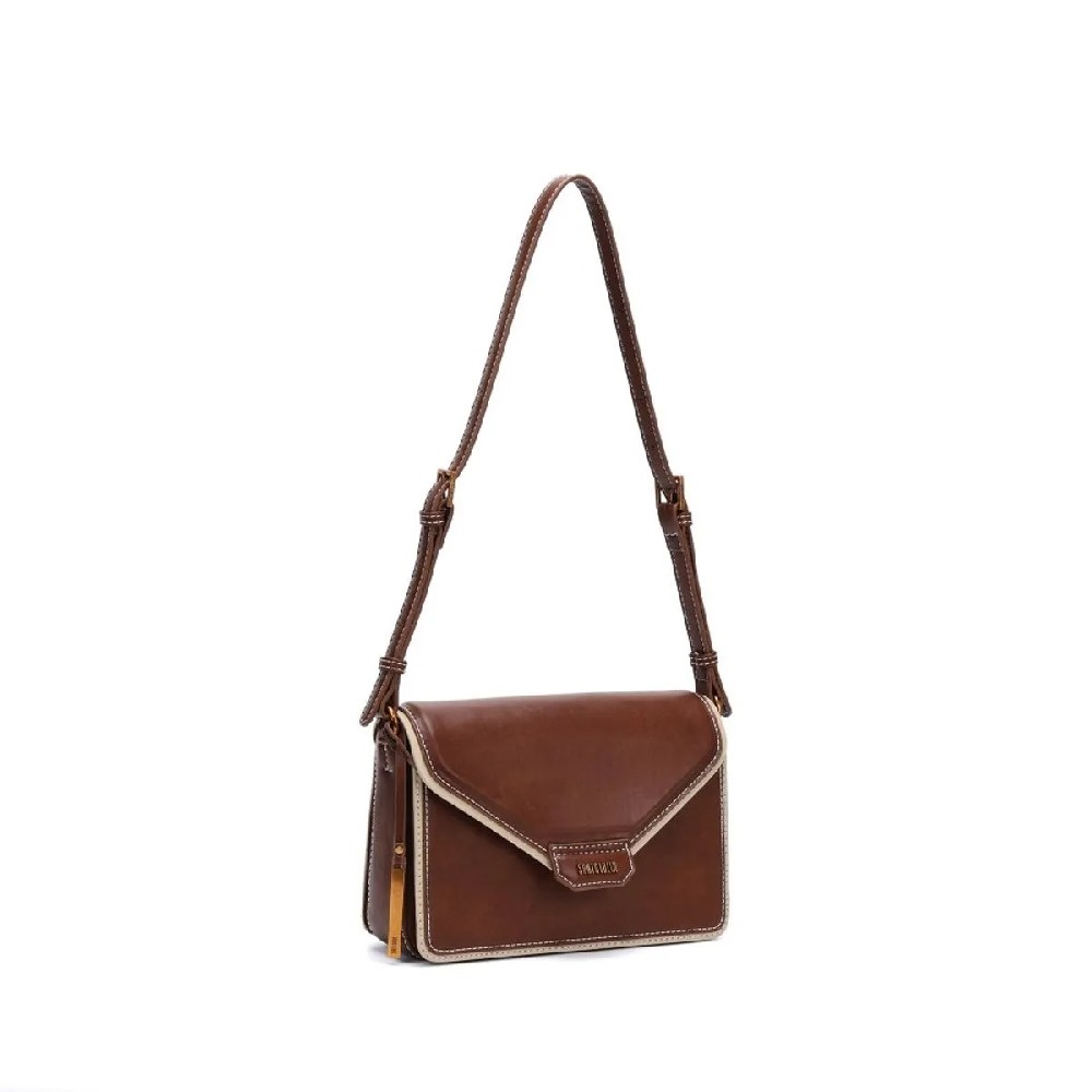 BOLSA ENVELOPE SANTA LOLLA RUSTICA MARROM PESPONTOS - Lojas Trend