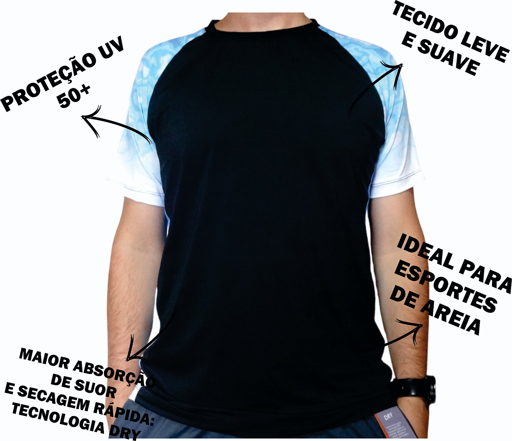 Camiseta Esportiva Masculina Dry Fit com proteção UV+ Black