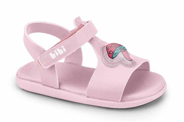 Sandália Infantil Bibi Baby Soft II Rosa de Cogumelo com Luz Ju