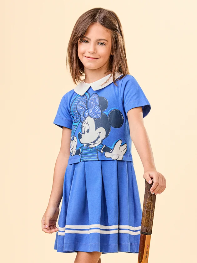 Vestido Minnie Tenista com Golinha Azul Disney Animê - Ju Baby Store