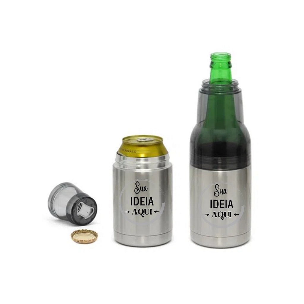 Cooler Térmico em Aço Inox Personalizado para uso em Long Neck e Lata 350ml  - Hoi Personalizados