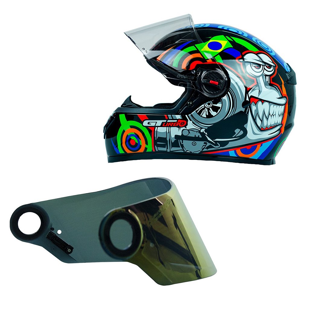 Kit Capacete Fechado GT Turbo Preto FW3 Viseira Camaleão Fw3