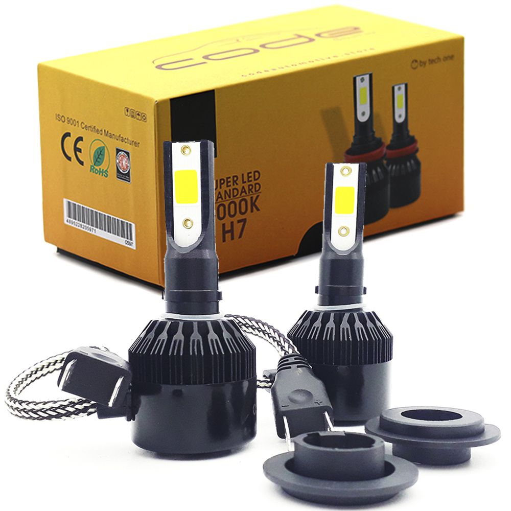 Par Lâmpadas Super LED Code Tech One H7 6000K Luz Branca 3000