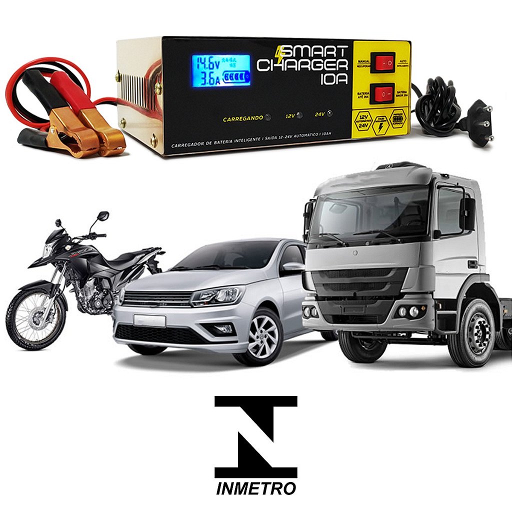 Carregador de Bateria Automotivo Smart Charger 10A Inteligente - Bivolt -  12V/24V - Smartcharger