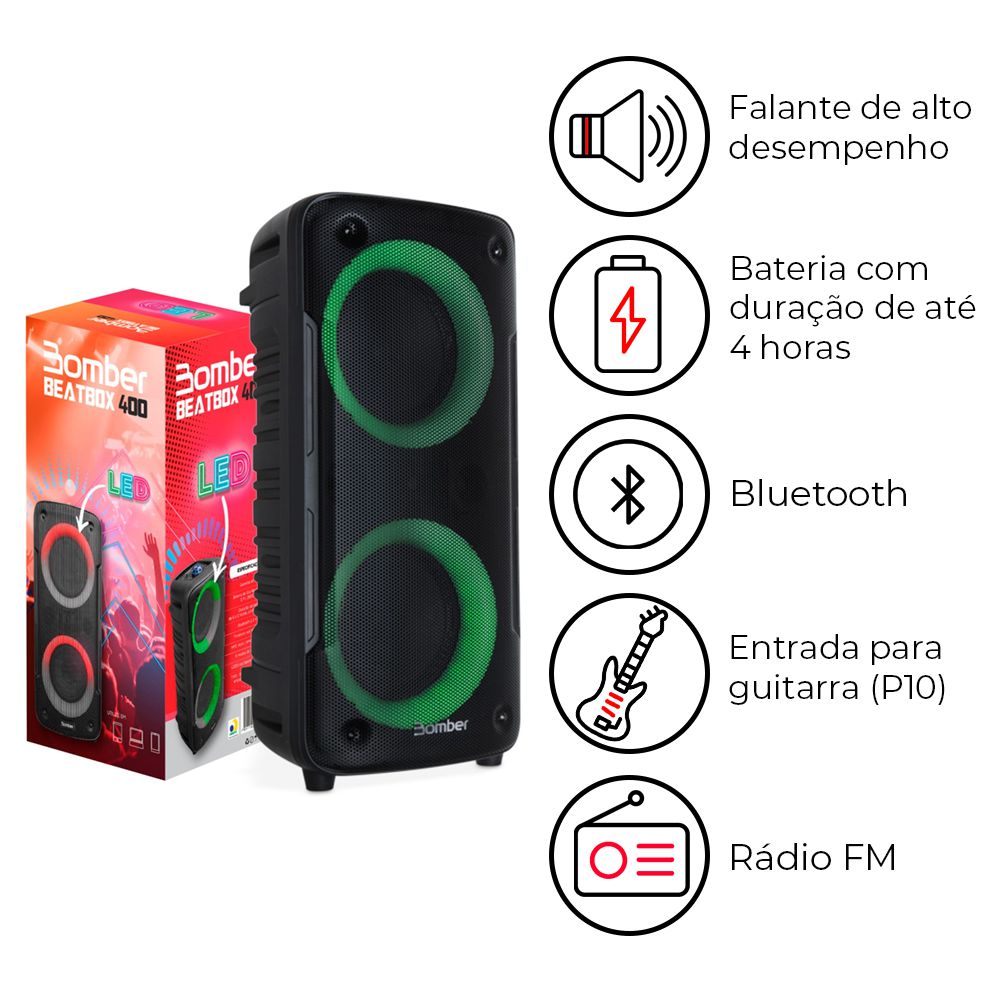 Caixa De Som Bluetooth Portátil Beatbox Bomber + Microfone