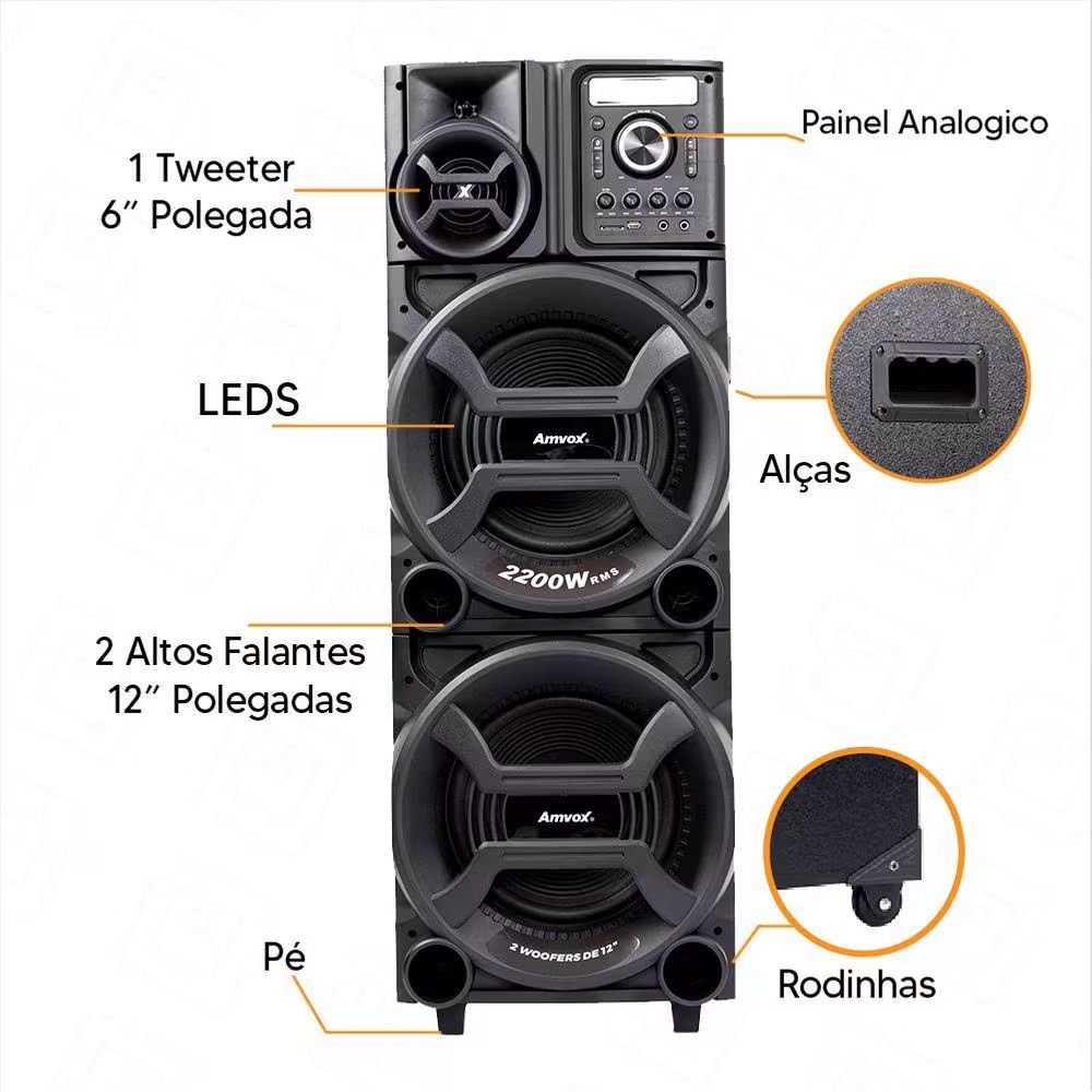 Caixa de Som Amplificada ACA 1402 Titan Black Função Karoke