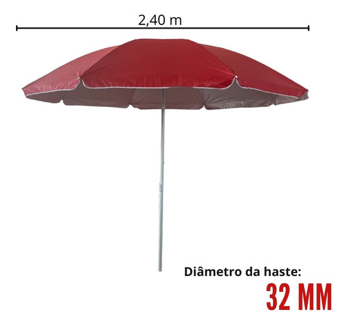 Guarda Sol Articulado Praia Grande 2,4m Pesca Praia Vermelho - Auto Equip, image size:500x469