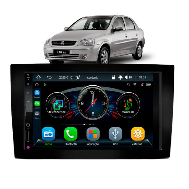 Multimídia 7pol Sem Fio Bluetooth USB Com CarPlay e Android Auto