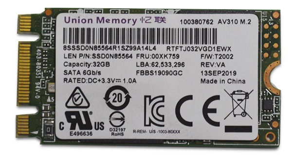 Disco Sólido SSD M.2 Union Memory 2242 32GB 00XK759 6Gb/s - Loja