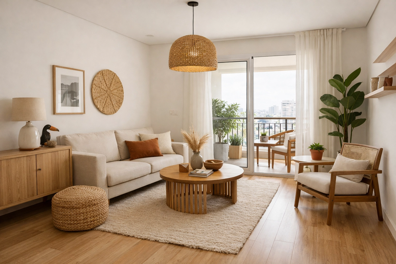 Piso laminado de madeira em sala de estar