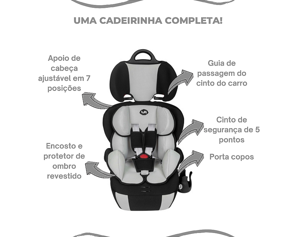 Cadeirinha Infantil Bebê Carro 09 á 36 Kg Versati Preta Tutti Baby
