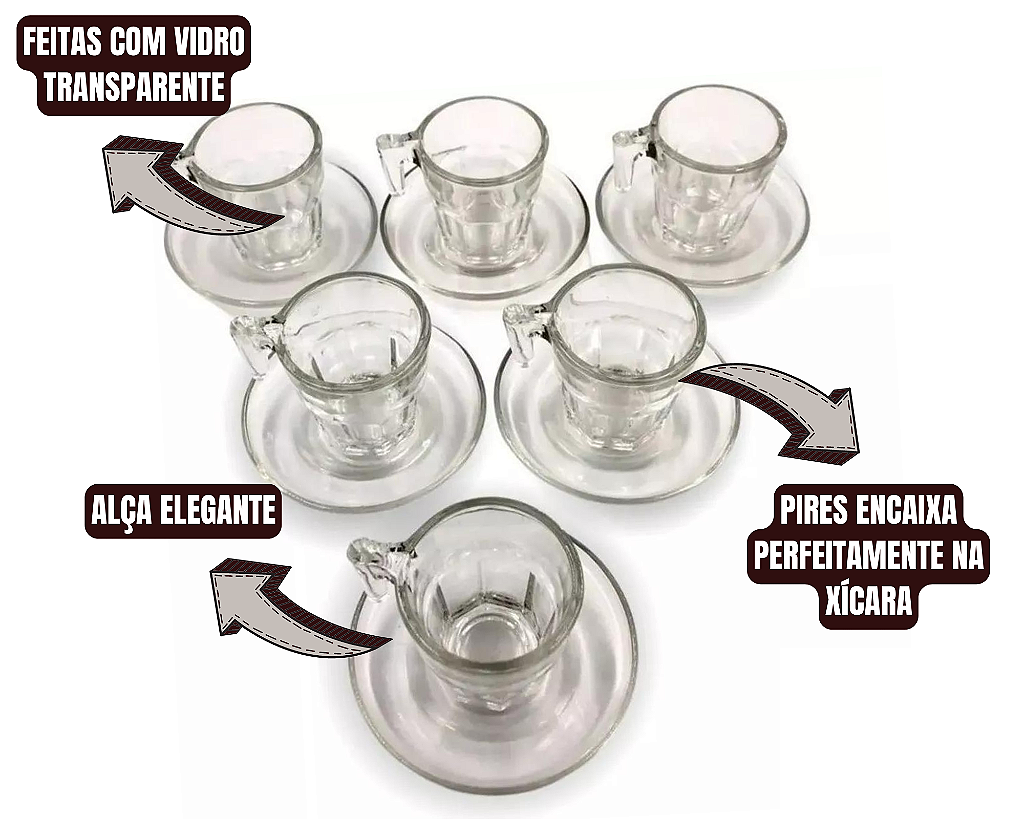 Jogo De Xícaras E Pires Em Vidro 12pçs Chá/Café Transparente - Suas Compras  Shop solução completa para sua casa.