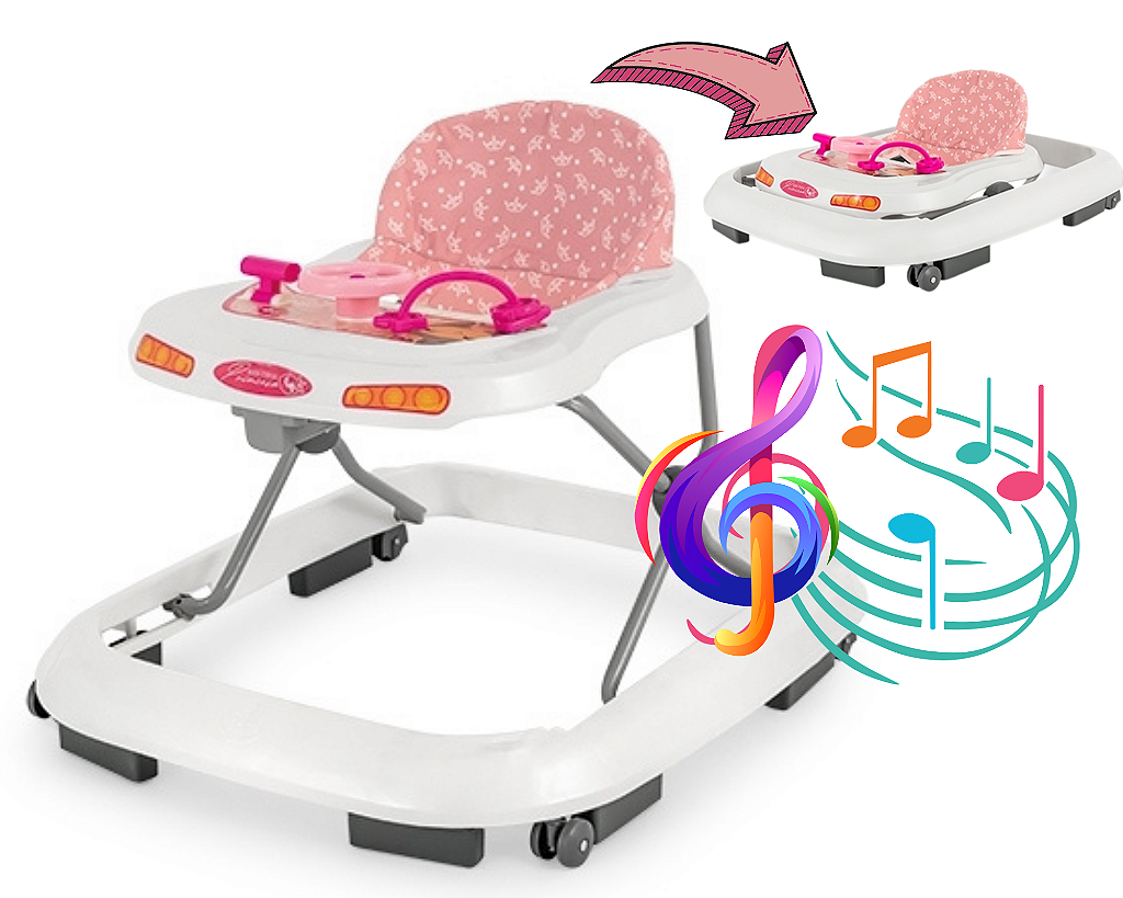 Andador Infantil Musical Bebê Rosa Princesa Meninas Empurrador - Uppistore