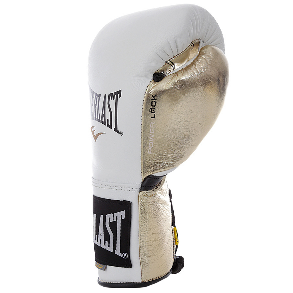 Luva de Boxe Everlast PowerLock Laces Branco e Dourado