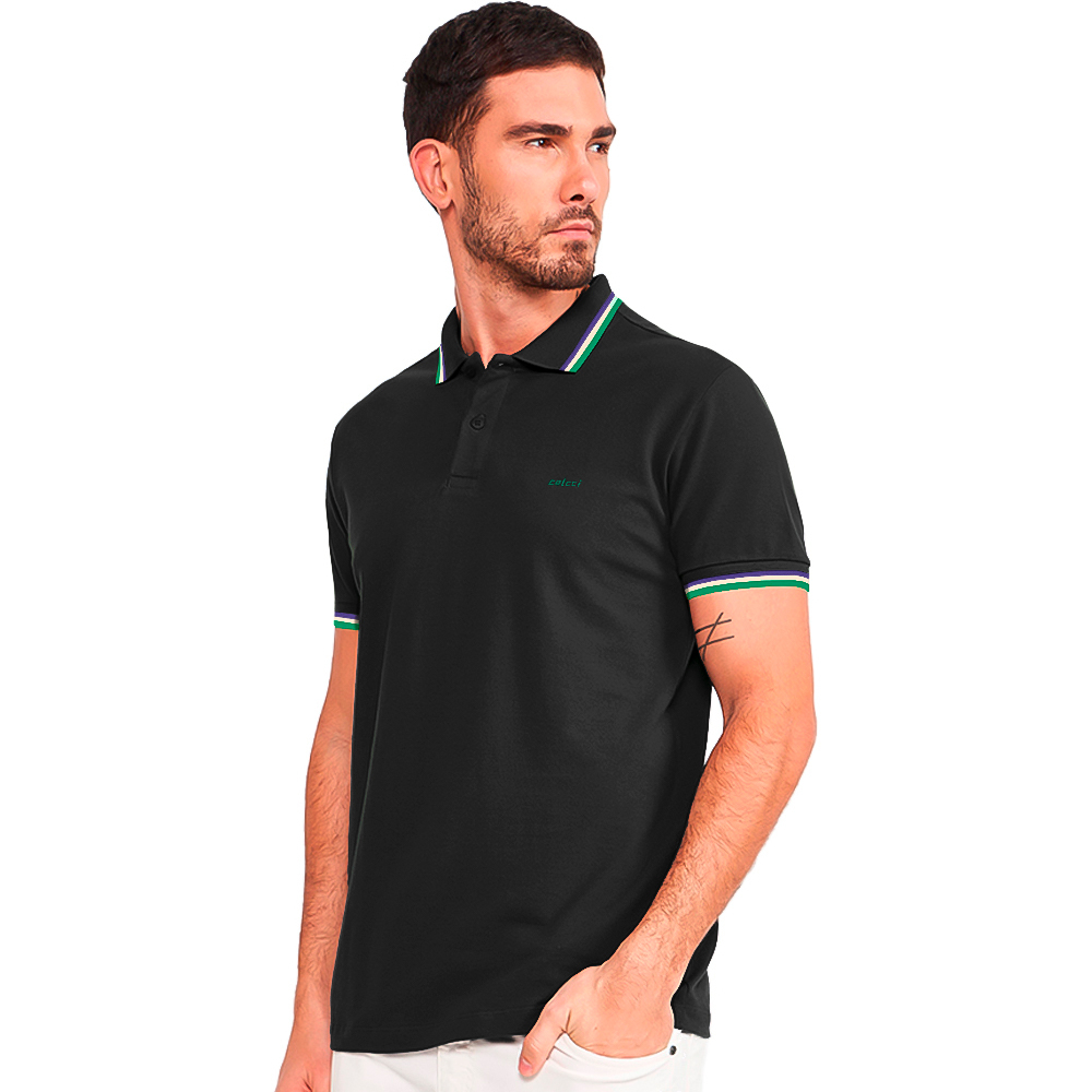 Camisa Polo Colcci Triple Line VE24 Preto Masculino Attemporal