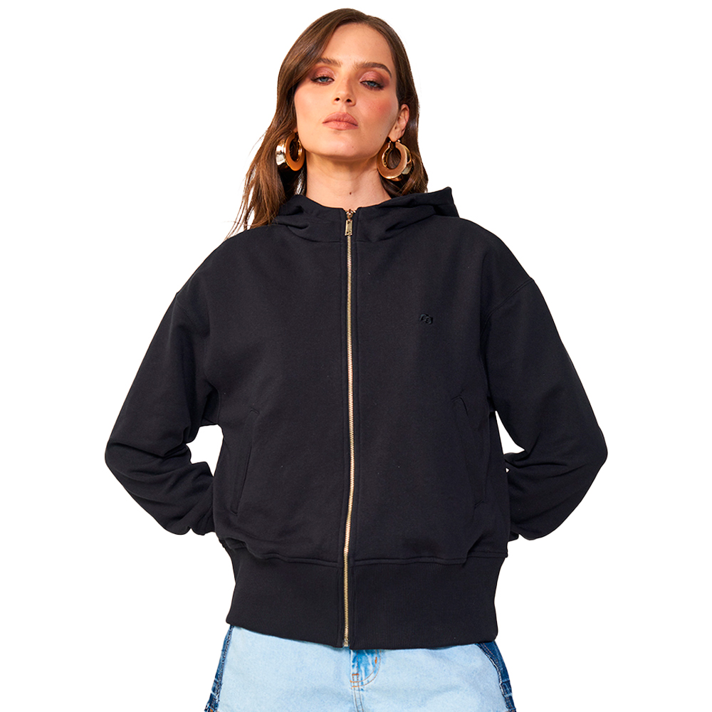 Jaqueta Moletom Colcci Capuz OU24 Preto Feminino Attemporal Boutique