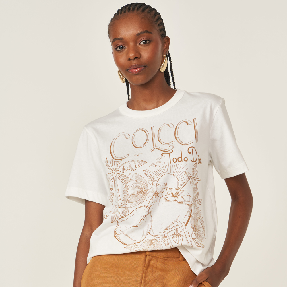 Camiseta Colcci Estampada Ve26 Off White Feminino Attemporal