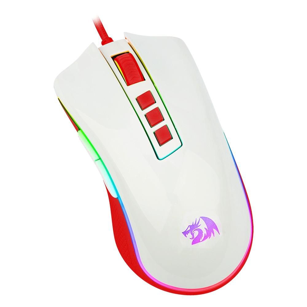 Mouse Gamer Redragon Cobra RGB Branco e Vermelho - PipocaTech Loja Oficial