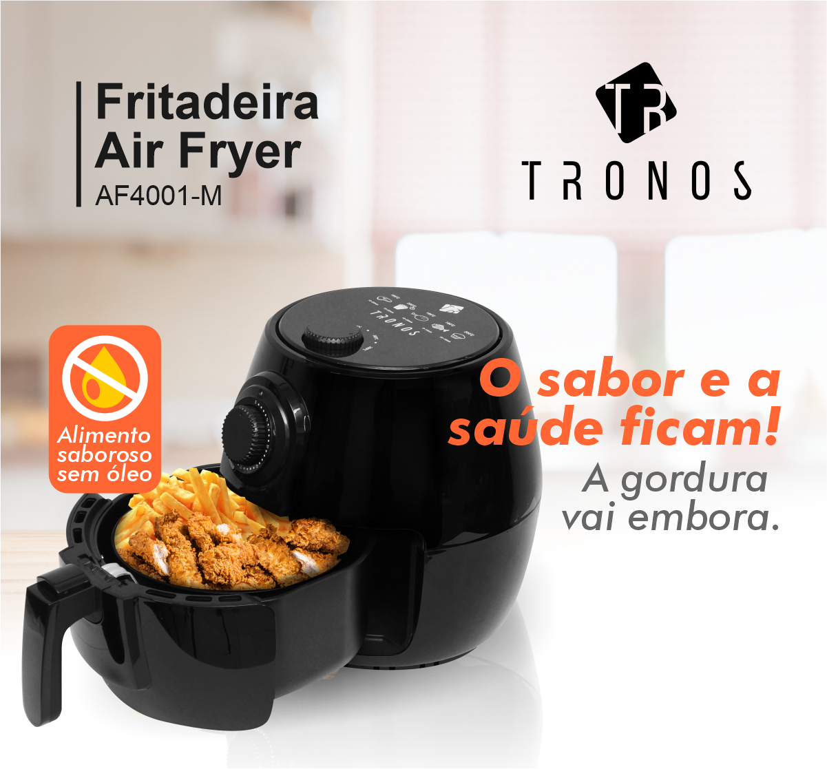 Fritadeira Elétrica sem Óleo Air Fryer Tronos AF4001-M - 3 Litros - 1400W -  220V - Preto - GPJ