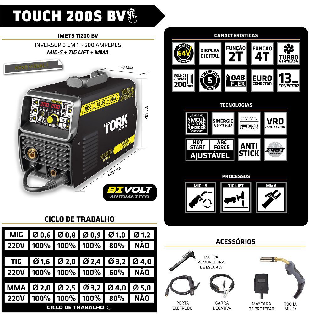 Inversor De Solda Tork 11200 200Amp (Mig/Tig) Biv - Imets-11200