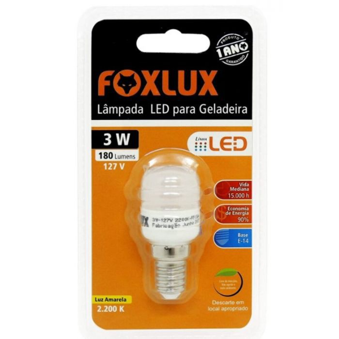 Lâmpada De Led Para Geladeira 3W E14 180 Lúmens Luz Amarela 127V