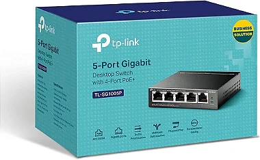 Detalhe das 5 portas Gigabit do switch