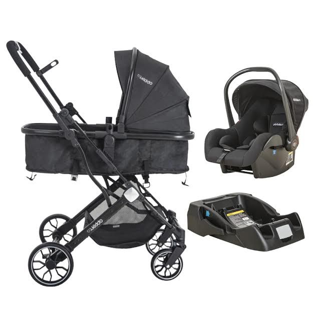 Conjunto Travel System com Base Tradicional Zig Zag Preto Kiddo