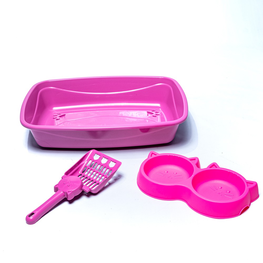 Kit Gato 3x1 caixa de areia + pá + comedouro duplo - RollerCat