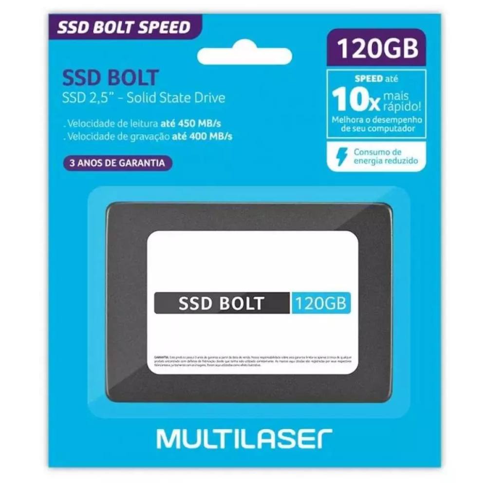 SSD 120GB SATA3 Multilaser Bolt SS120 - Crystal Informática