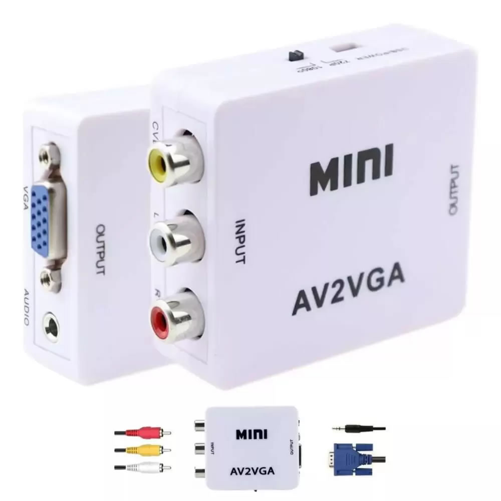 Adaptador Conversor Video Composto 3 RCA para VGA - Crystal