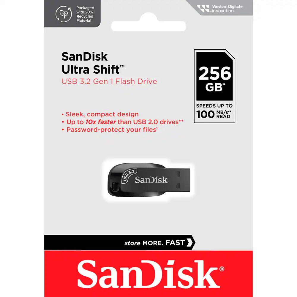 Pen Drive Sandisk Ultra Shift 256GB USB 3.2 - Velocidade e