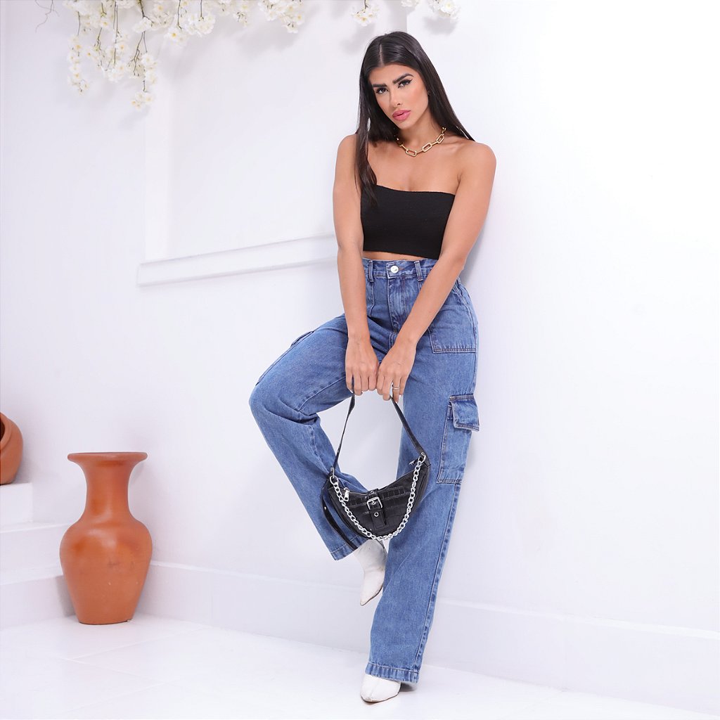 Calça Jeans Cargo moda feminina - Loverly