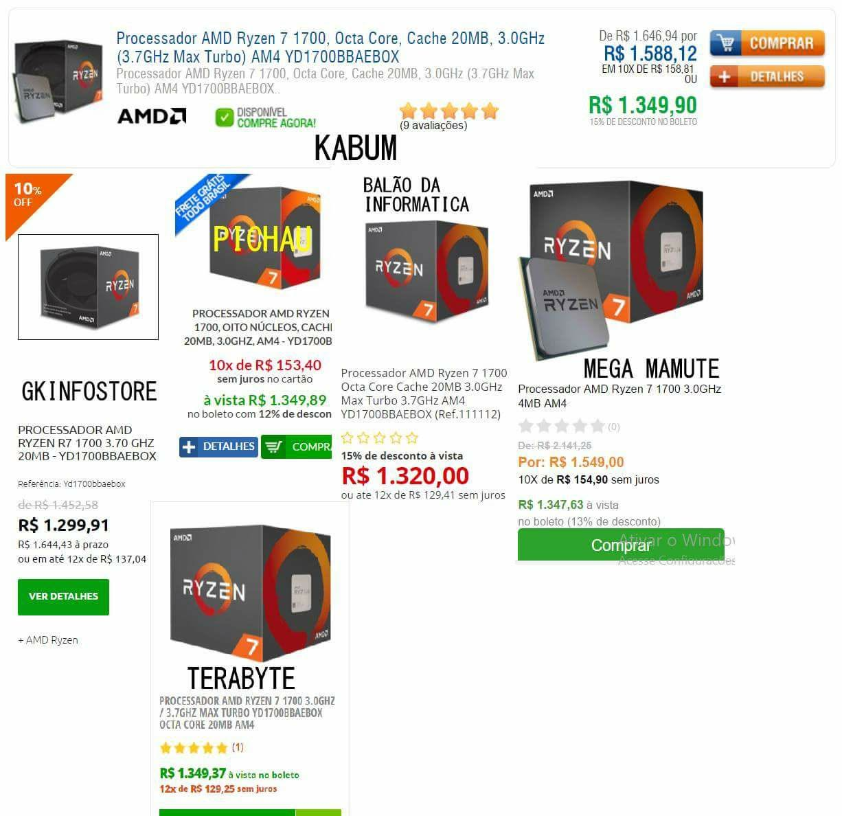 Comparativo de preços do Ryzen na GK Infostore