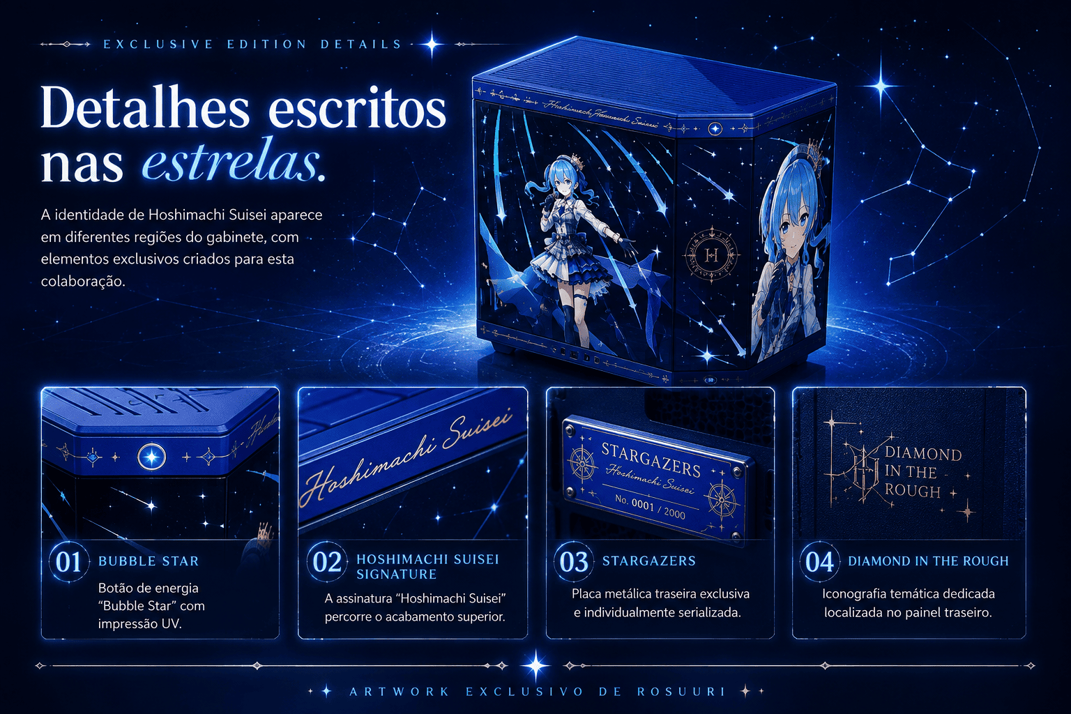 Detalhes exclusivos do HYTE Y70 Hoshimachi Suisei