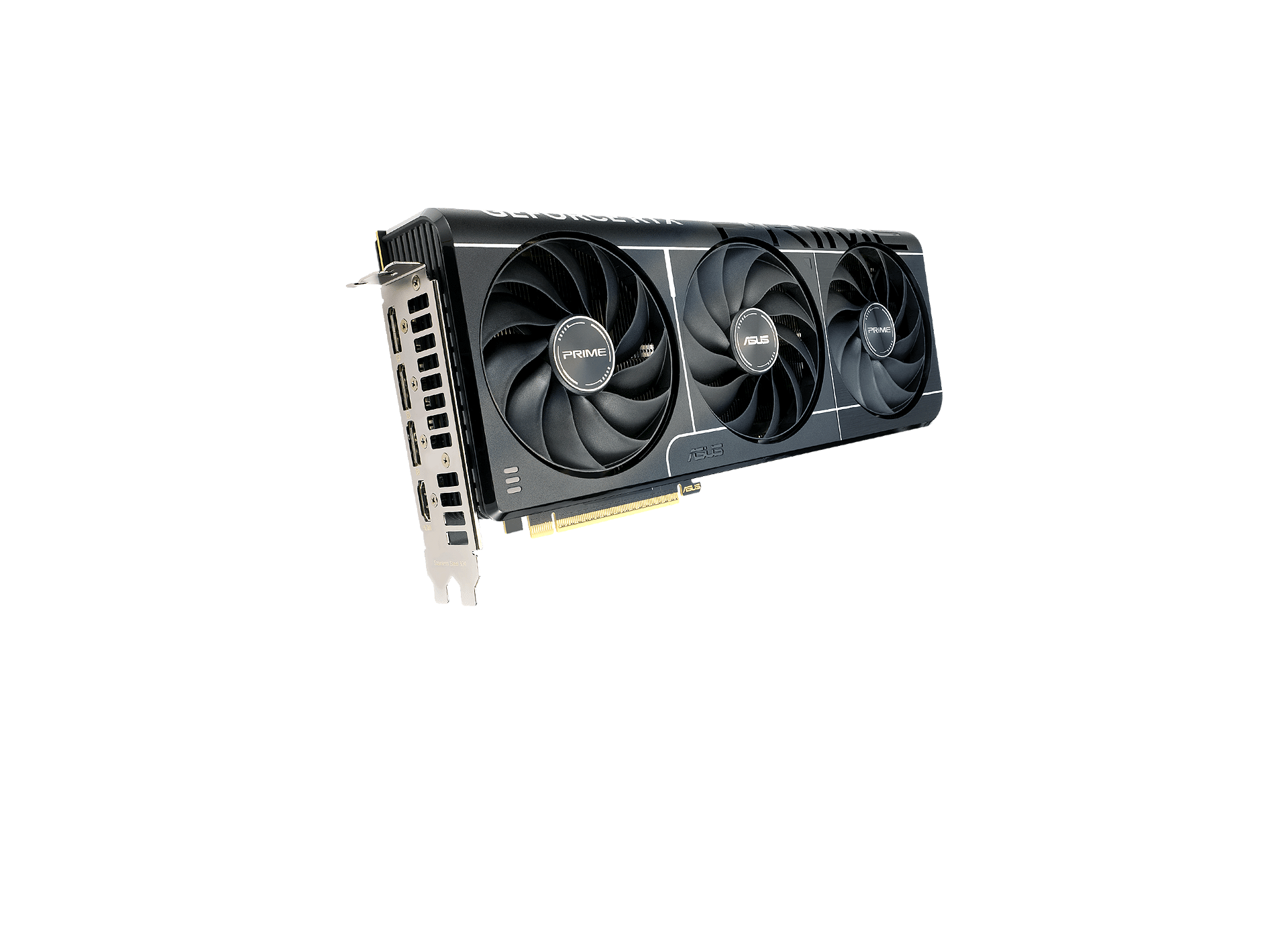 ASUS Prime GeForce RTX 5070 Ti OC 16GB — vista frontal com três fans Axial-tech