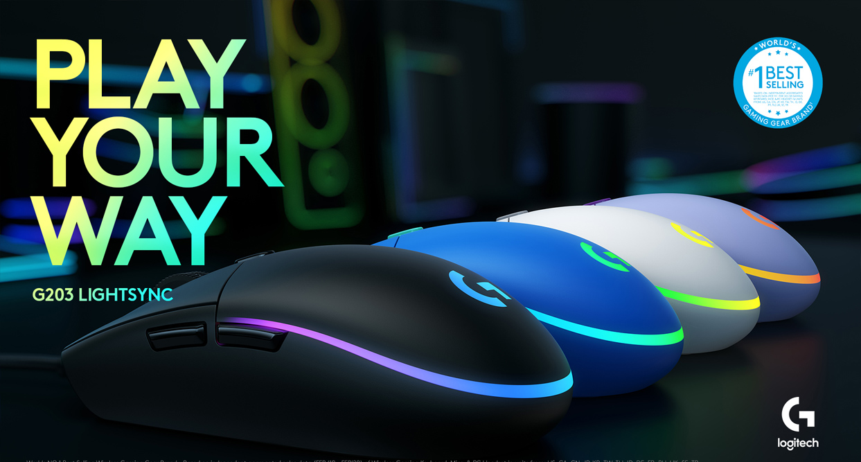 Oferta Relâmpago | Mouse Gamer Logitech G203 Lightsync Rgb, Efeito de Ondas de Cores, 6 Botões Programáveis e Até 8.000 DPI