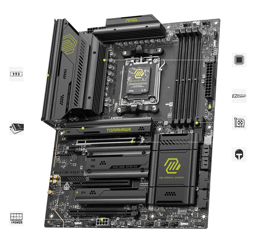 Armazenamento e expansão PCIe 5.0 da MSI MAG X870E Tomahawk WiFi