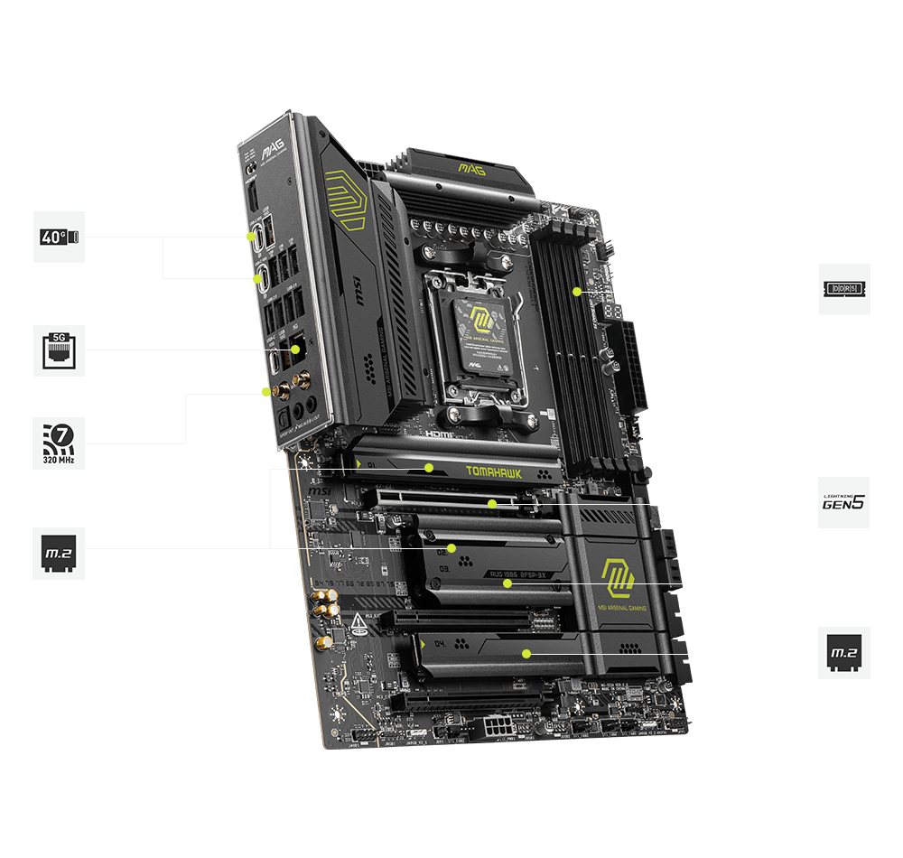 Conectividade Wi-Fi 7 e 5G LAN da MSI MAG X870E Tomahawk WiFi