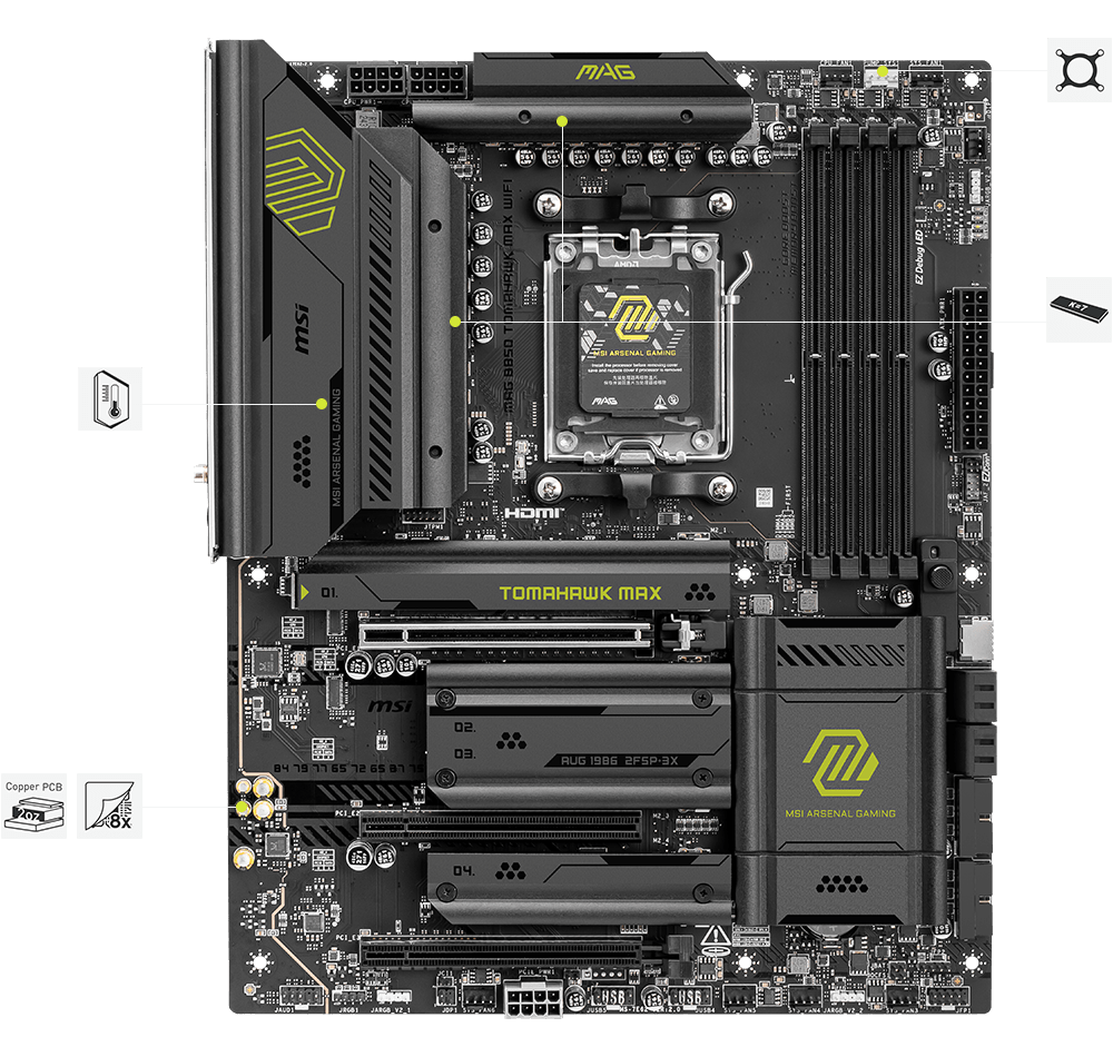 Solução térmica MSI MAG B850 Tomahawk Max WiFi