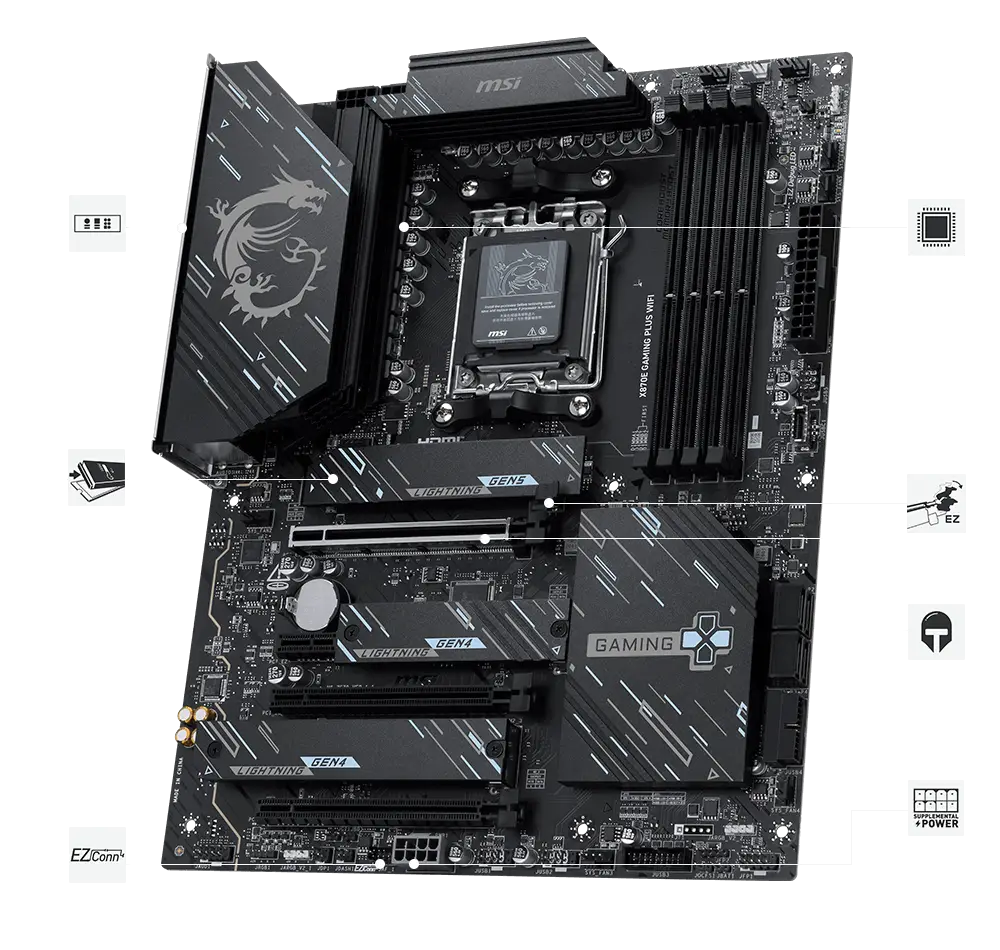 Painel traseiro de I/O da MSI X870E Gaming Plus WiFi