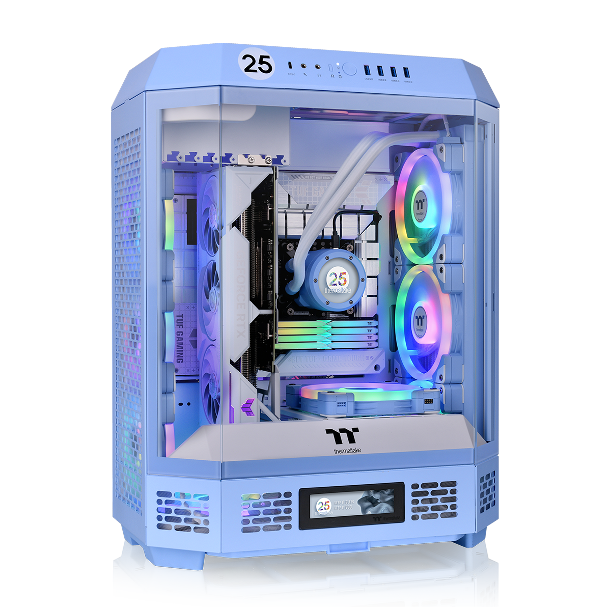 Gabinete Thermaltake The Tower 600 Hydrangea Blue Mid Tower Vidro Temperado 2 Fans CT140 - CA-1Z1-00MFWN-00
