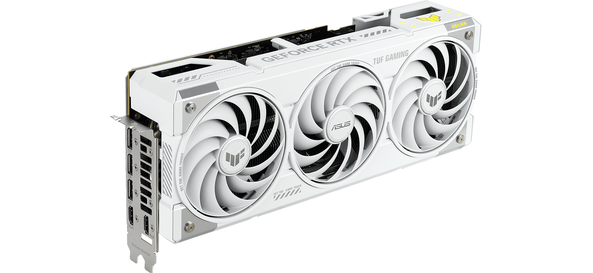 ASUS TUF Gaming RTX 5070 Ti White em ângulo