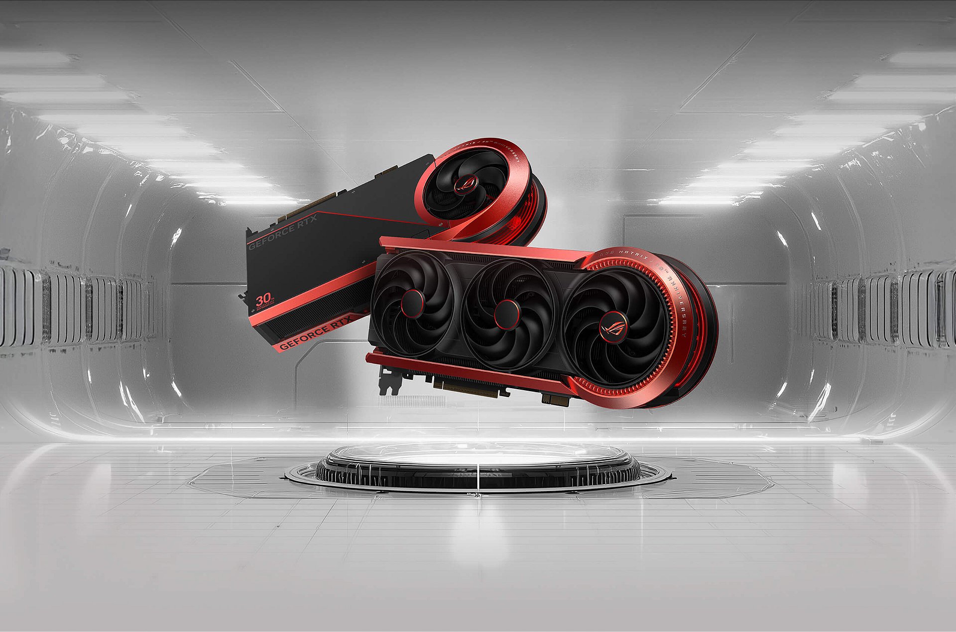 ASUS ROG Matrix RTX 5090 em cenário comemorativo de 30 anos