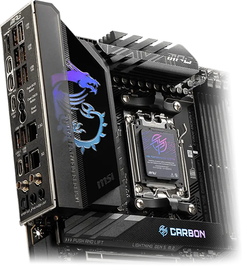 Painel traseiro de I/O da MSI MPG X870E Carbon WiFi